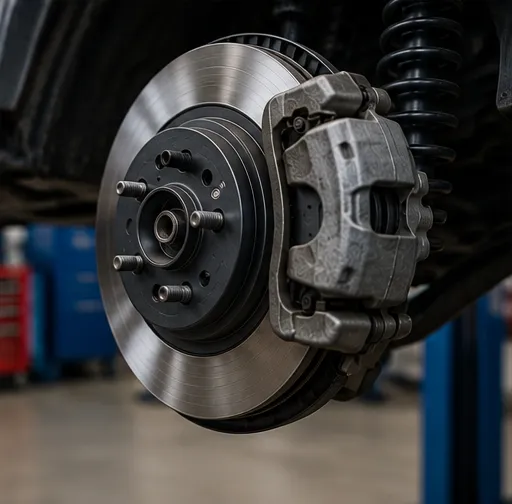 Mechanic inspecting vehicle brakes