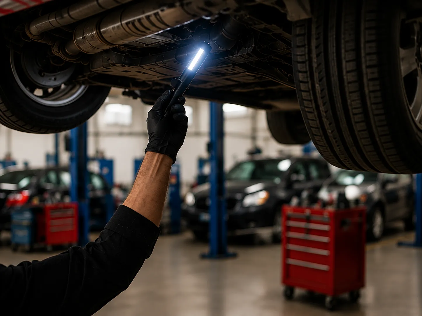 Roadworthy inspection being carried out on a vehicle